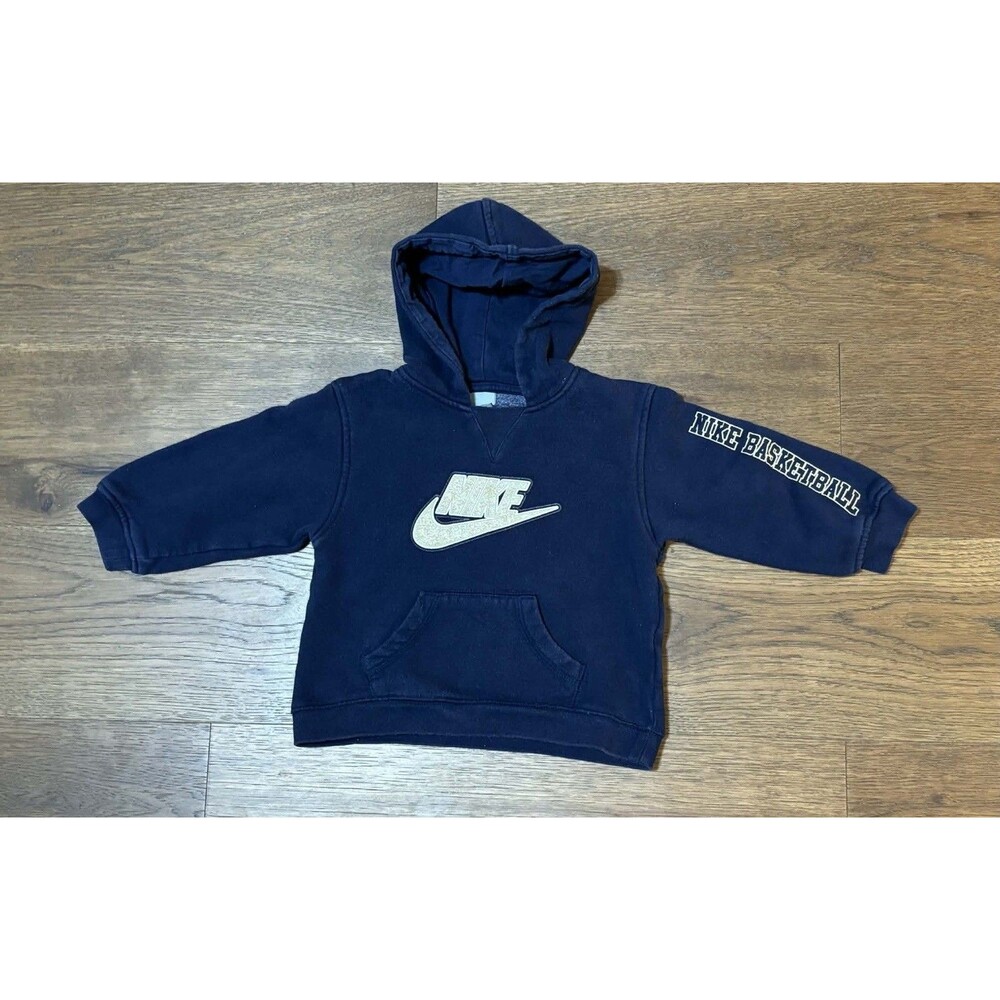 Vintage Y2K Youth Nike Basketball Swoosh Hoodie Sweatshirt Grey Tag Navy Size 4T